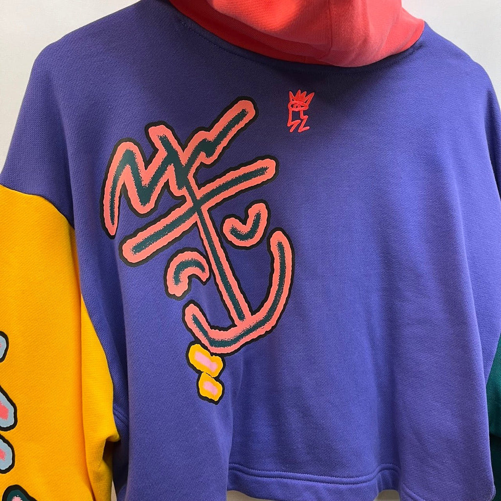 Adidas Love Unities Multicoloured Printed Cropped Hooded Sweatshirt Size UK 8 - Spitalfields Crypt Trust