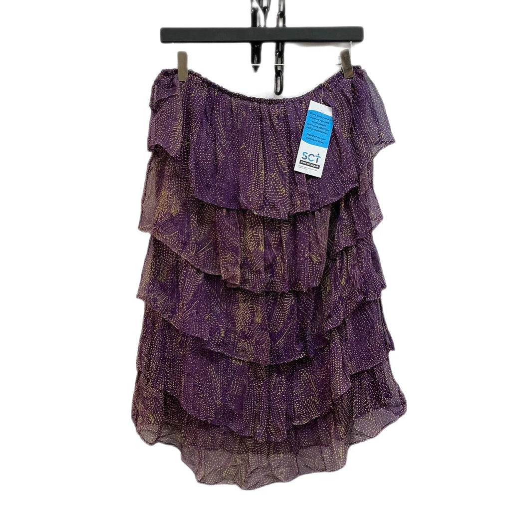 Antik Batik Purple, Yellow Printed Silk Ruffled Skirt Size L - Spitalfields Crypt Trust