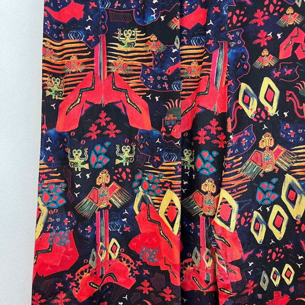 Chufy Navy, Multicoloured Memories Of Peru Printed Wide Leg Trousers Size M - Spitalfields Crypt Trust