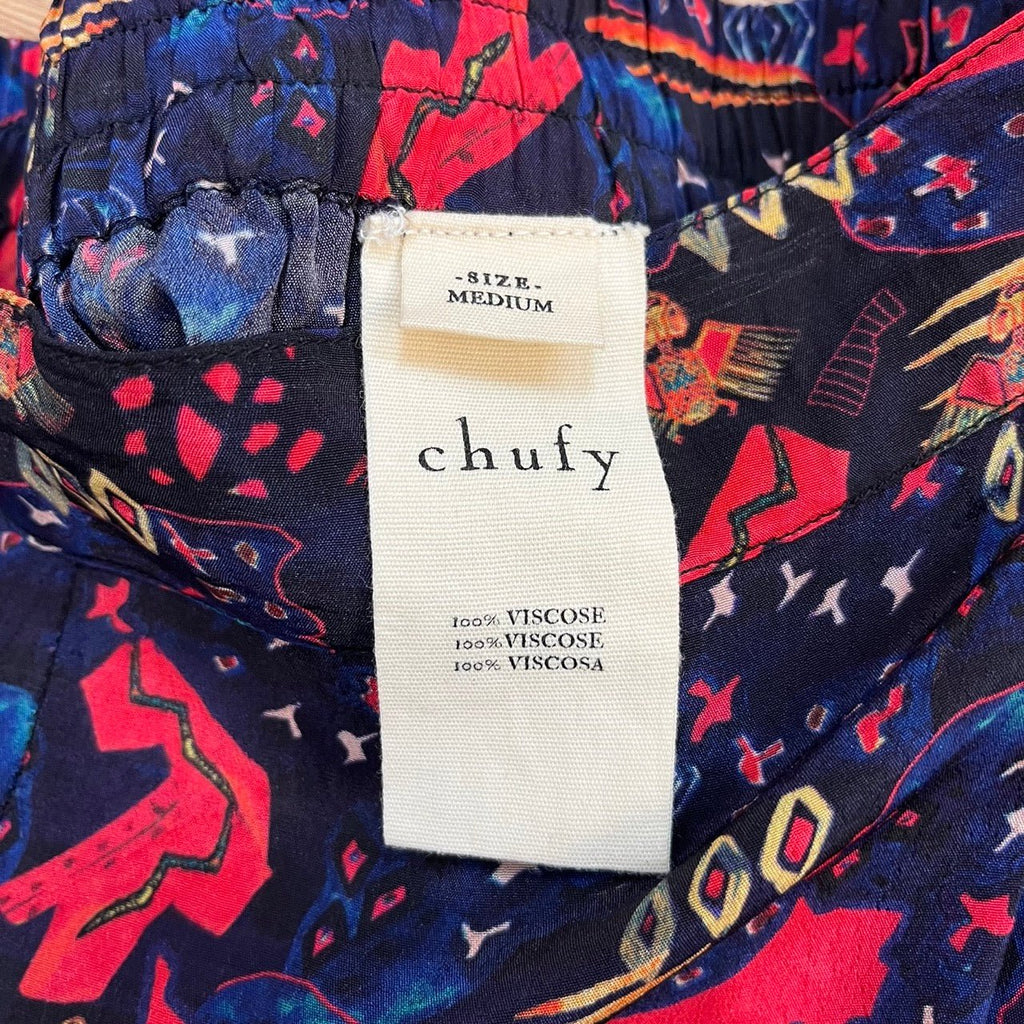 Chufy Navy, Multicoloured Memories Of Peru Printed Wide Leg Trousers Size M - Spitalfields Crypt Trust