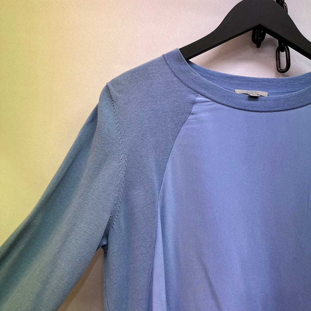Cos Blue Silk Front A Line Knit Tunic Top Size EUR S - Spitalfields Crypt Trust