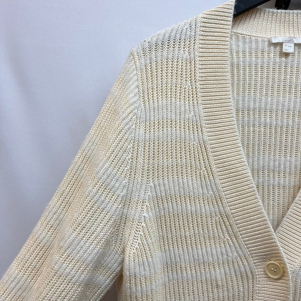 Cos Ivory, White Striped Knit Cardigan Size EUR S - Spitalfields Crypt Trust