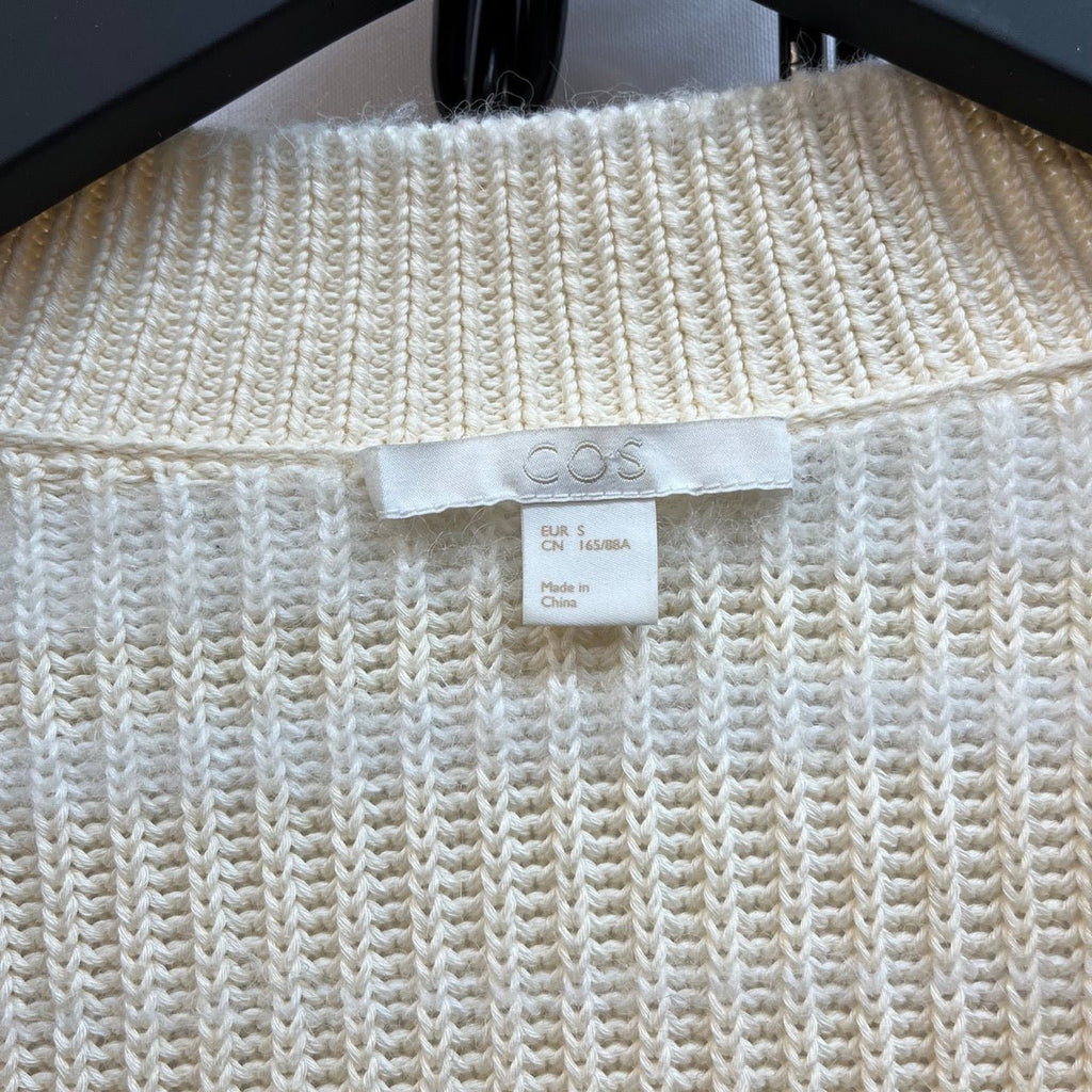 Cos Ivory, White Striped Knit Cardigan Size EUR S - Spitalfields Crypt Trust