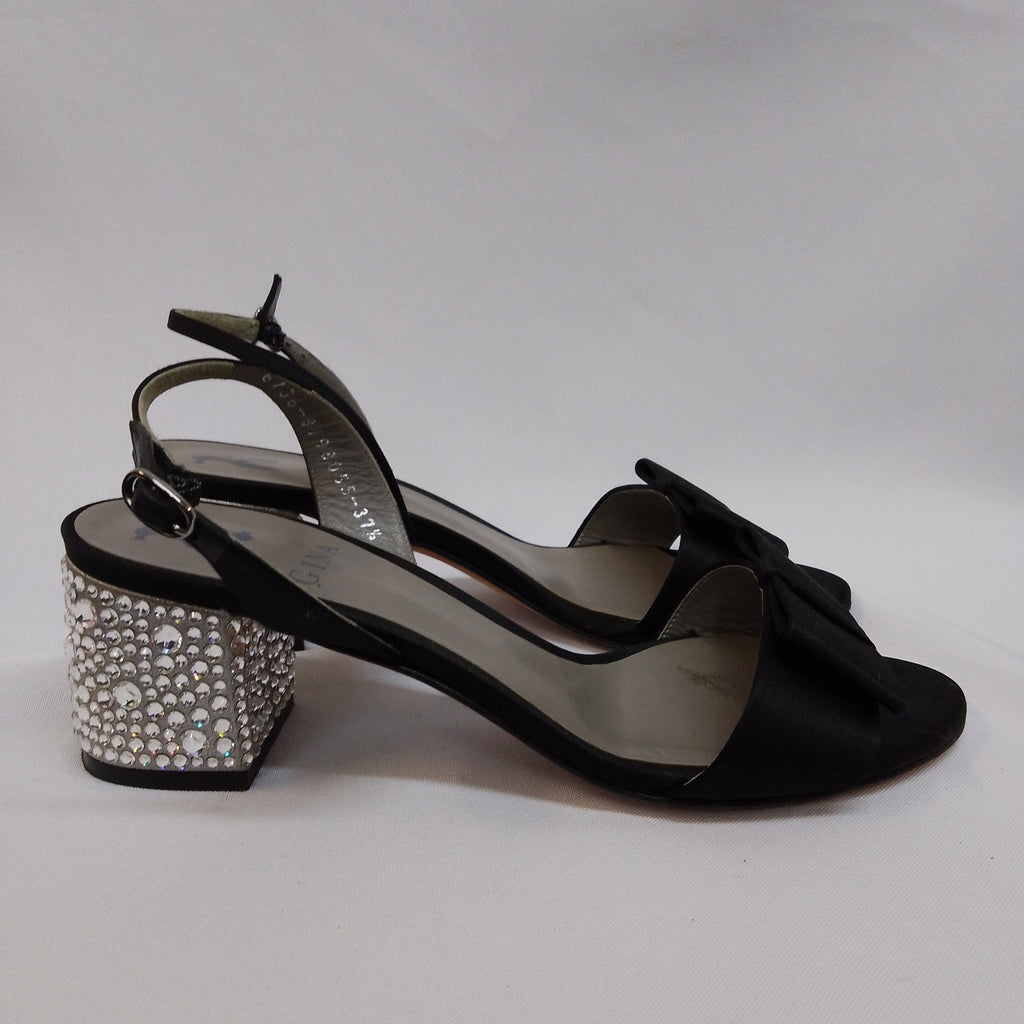 Gina Black Bow Satin Heeled Sandals Size EUR 37,5 - Spitalfields Crypt Trust