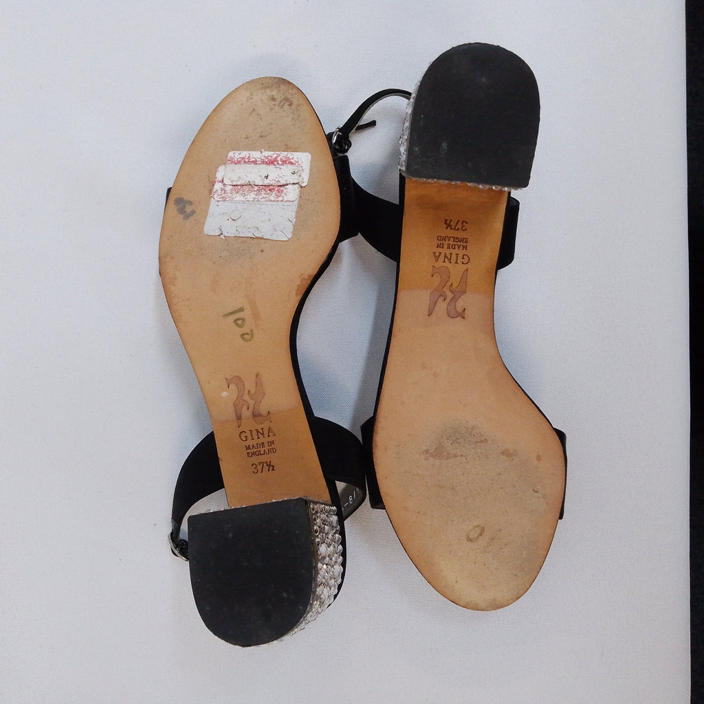 Gina Black Bow Satin Heeled Sandals Size EUR 37,5 - Spitalfields Crypt Trust