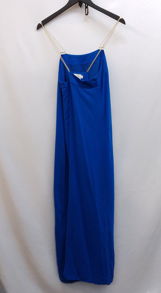 Hd In Paris Royal Blue, Gold Pleated Silk Maxi Dress Size UK 16 - Spitalfields Crypt Trust