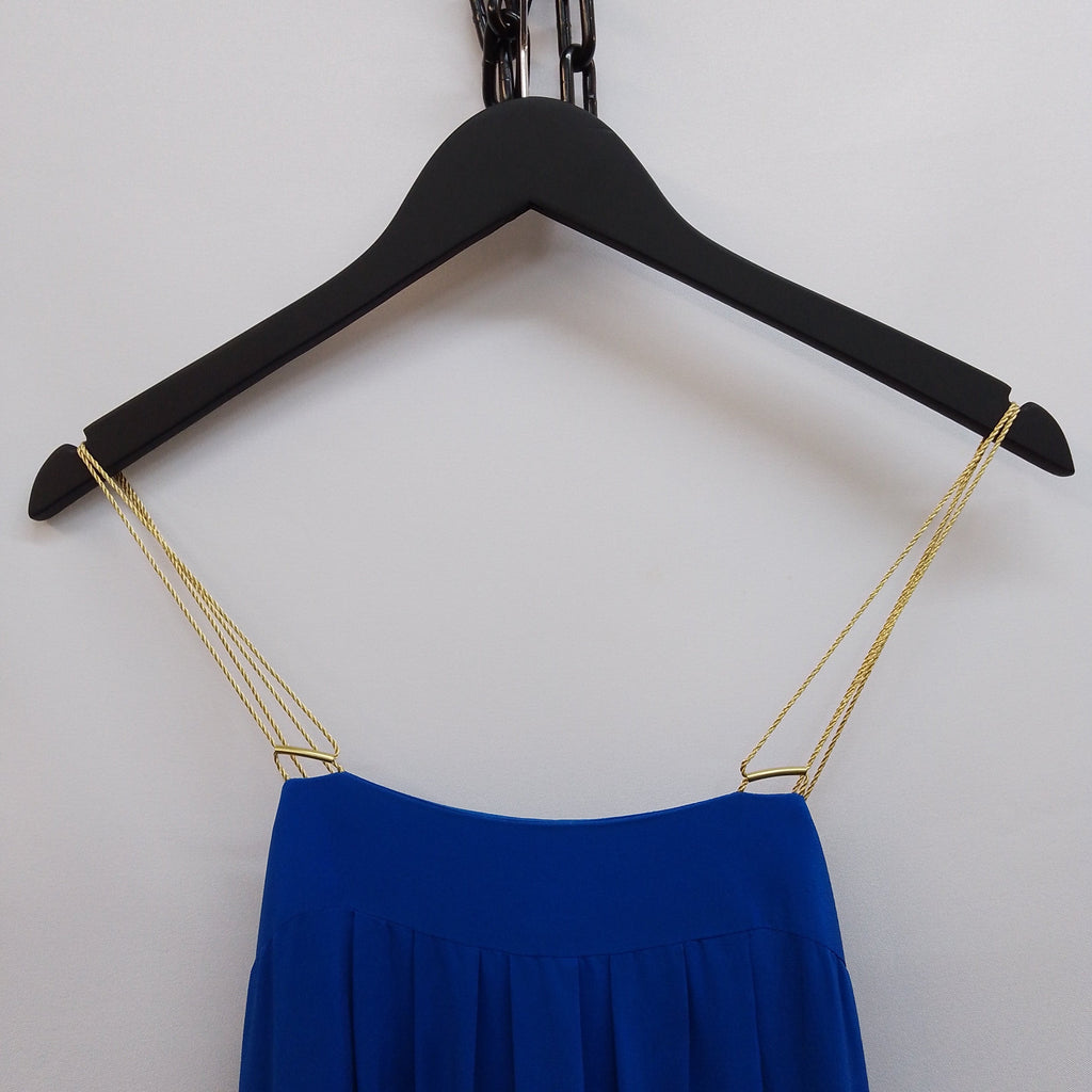 Hd In Paris Royal Blue, Gold Pleated Silk Maxi Dress Size UK 16 - Spitalfields Crypt Trust
