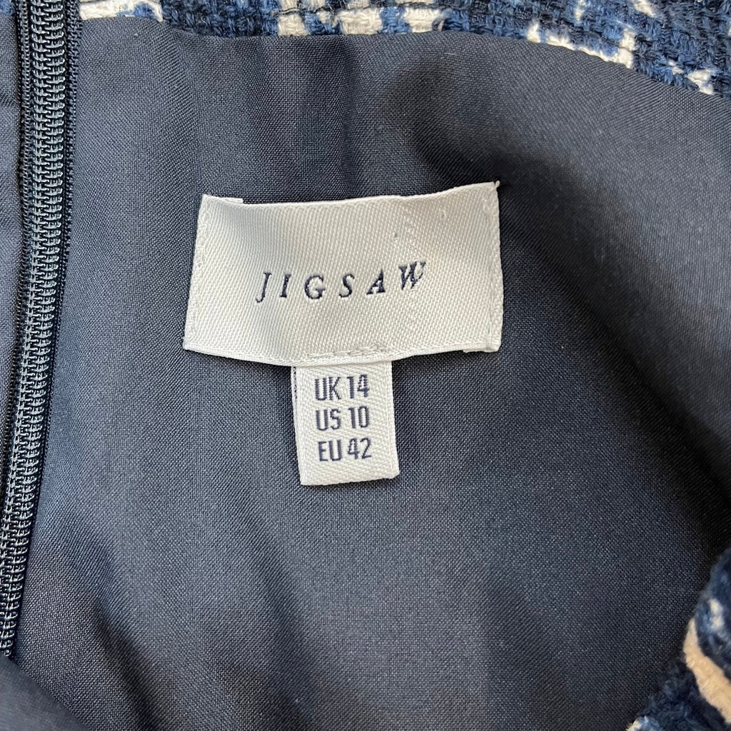 Jigsaw Navy, Blue, Beige Patterned Pencil Mini Skirt Size UK 14 - Spitalfields Crypt Trust
