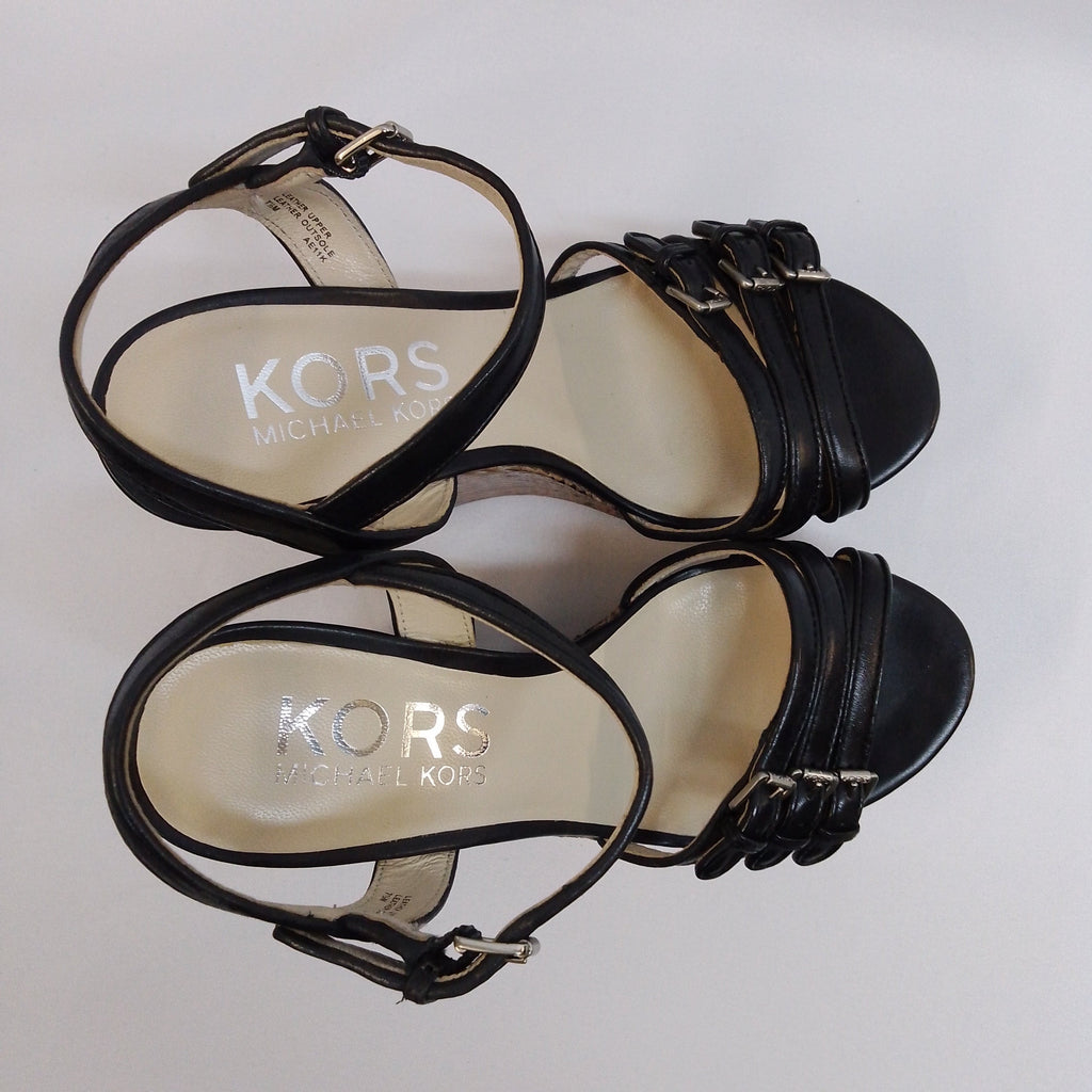 Kors Michael Kors Black, Brown Leather Wedge Sandals Size US 7,5M - Spitalfields Crypt Trust