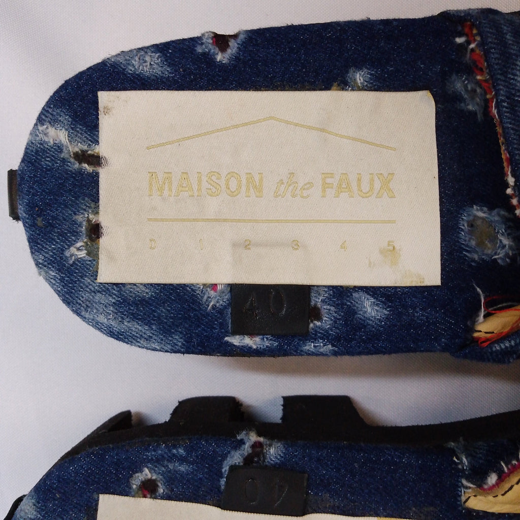 Maison The Faux Blue Denim Round Toe Ripped Hole Patch Platform Slippers Size EUR 40 - Spitalfields Crypt Trust
