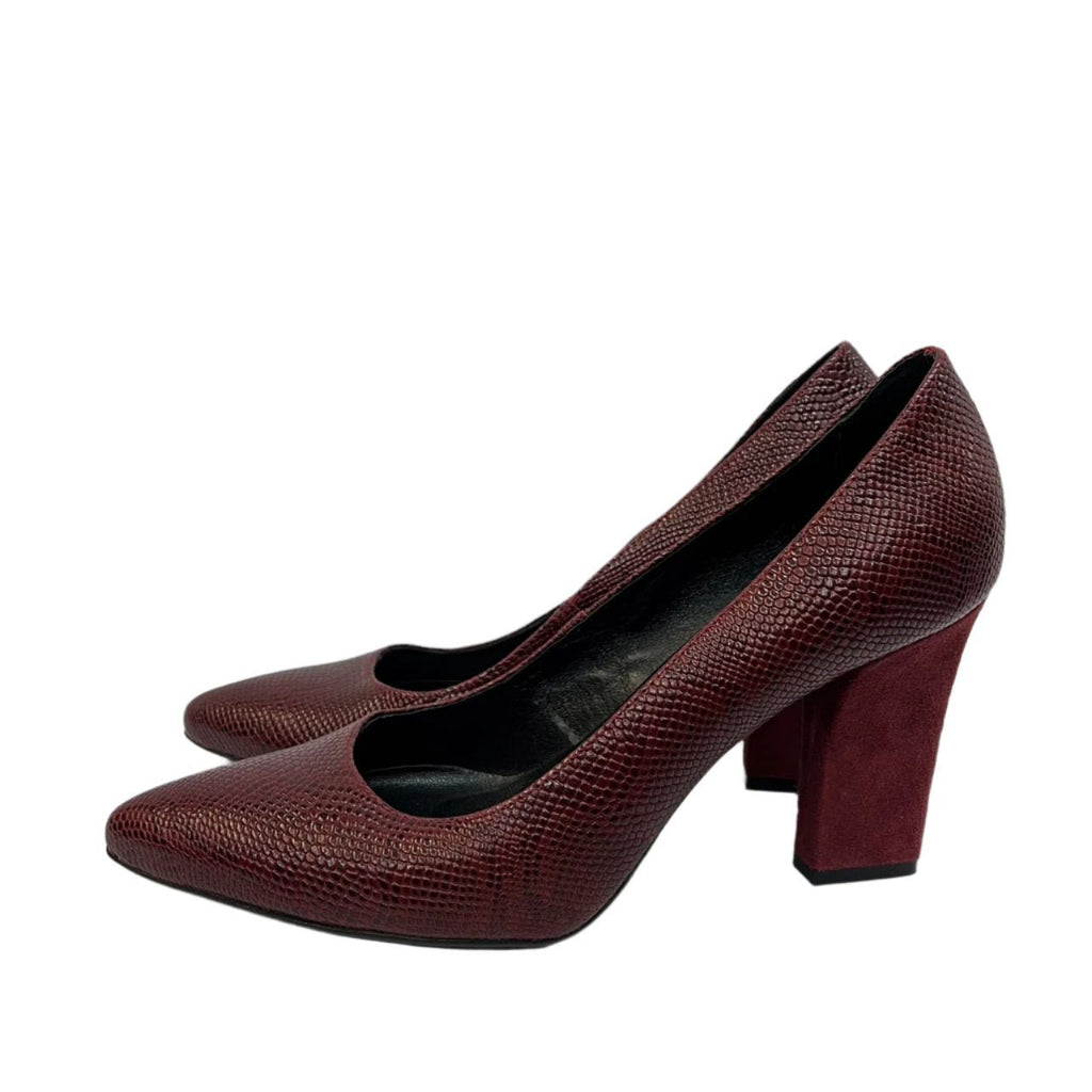 Mc Arthur Burgundy Printed Leather Heels Size EUR 40 - Spitalfields Crypt Trust