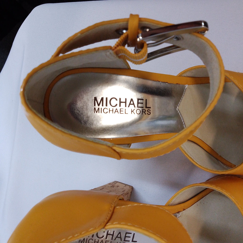 Michael Michael Kors Mustard Suede Cork Platform Heeled Sandals Size US 7,5 - Spitalfields Crypt Trust