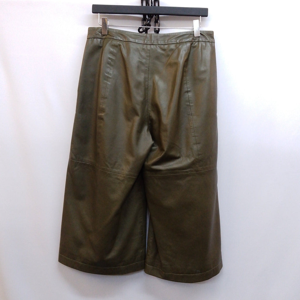 Muubaa Khaki Cropped Wide Leg Leather Trousers Size UK 10 - Spitalfields Crypt Trust