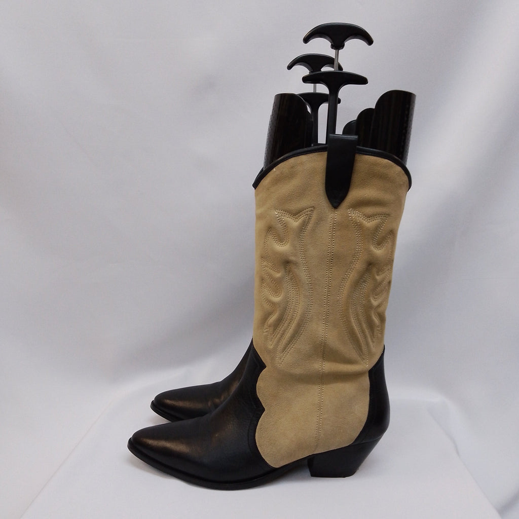 Next Signature Beige, Black Leather Forever Comfort Stitched Western Boots Size UK 9 - Spitalfields Crypt Trust