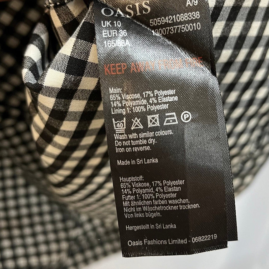 Oasis Black, White Gingham Shift Dress Size UK 10 - Spitalfields Crypt Trust