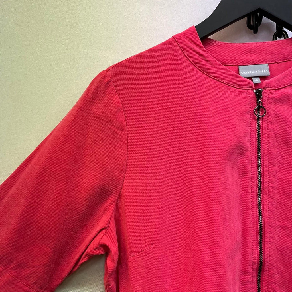 Oliver Bonas Pink Solid Zip Front Short Sleeve Dress Size UK 10 - Spitalfields Crypt Trust