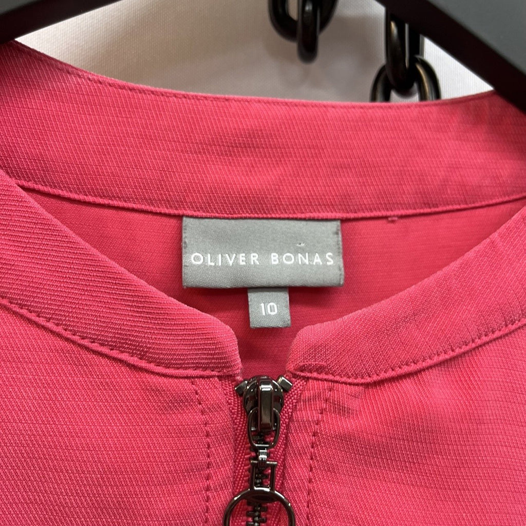 Oliver Bonas Pink Solid Zip Front Short Sleeve Dress Size UK 10 - Spitalfields Crypt Trust