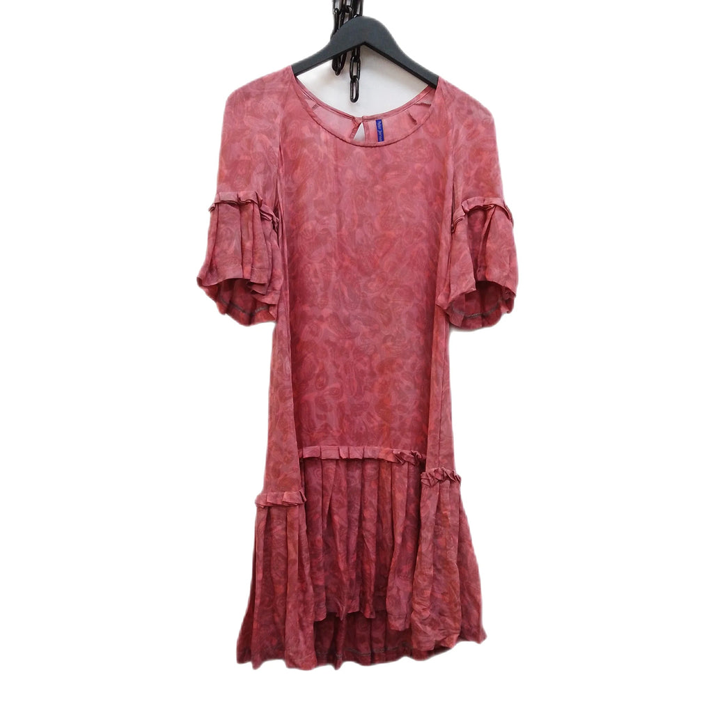 Peter Jensen for Topshop Pink Printed Pleated Sleeve and Hem Silk Dress Size UK 10 - Spitalfields Crypt Trust