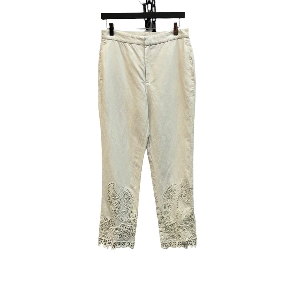 Polo Ralph Lauren Ivory Embroidered Hem Trousers Size 2 - Spitalfields Crypt Trust