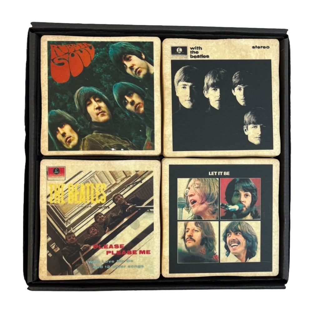 Quality Cargo Ivory, Multicoloured Coasters Featuring The Beatles' 4 Albums - Spitalfields Crypt Trust