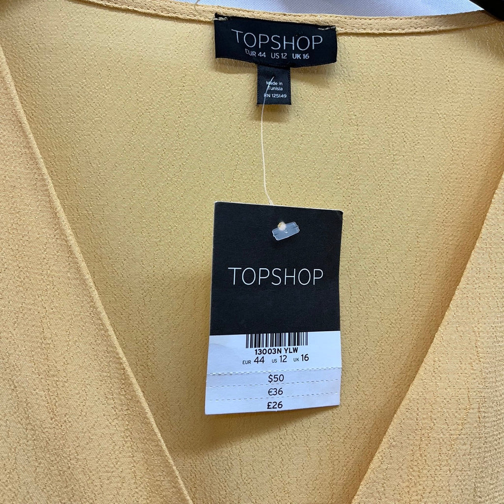 TopShop Yellow Button Up V Neck Blouse Size UK 16 - Spitalfields Crypt Trust