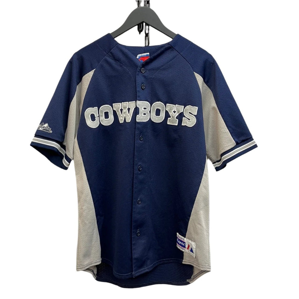 Vintage Majestic Navy, Grey Cowboys Baseball Jersey Size L - Spitalfields Crypt Trust