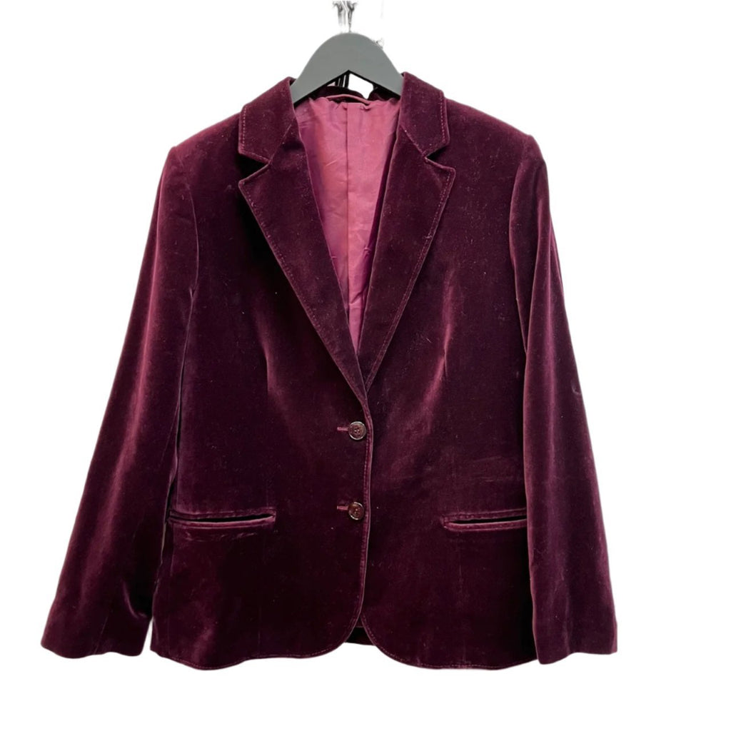 Vintage St Michael Burgundy Velvet Single Breasted Blazer Size GB 16 - Spitalfields Crypt Trust