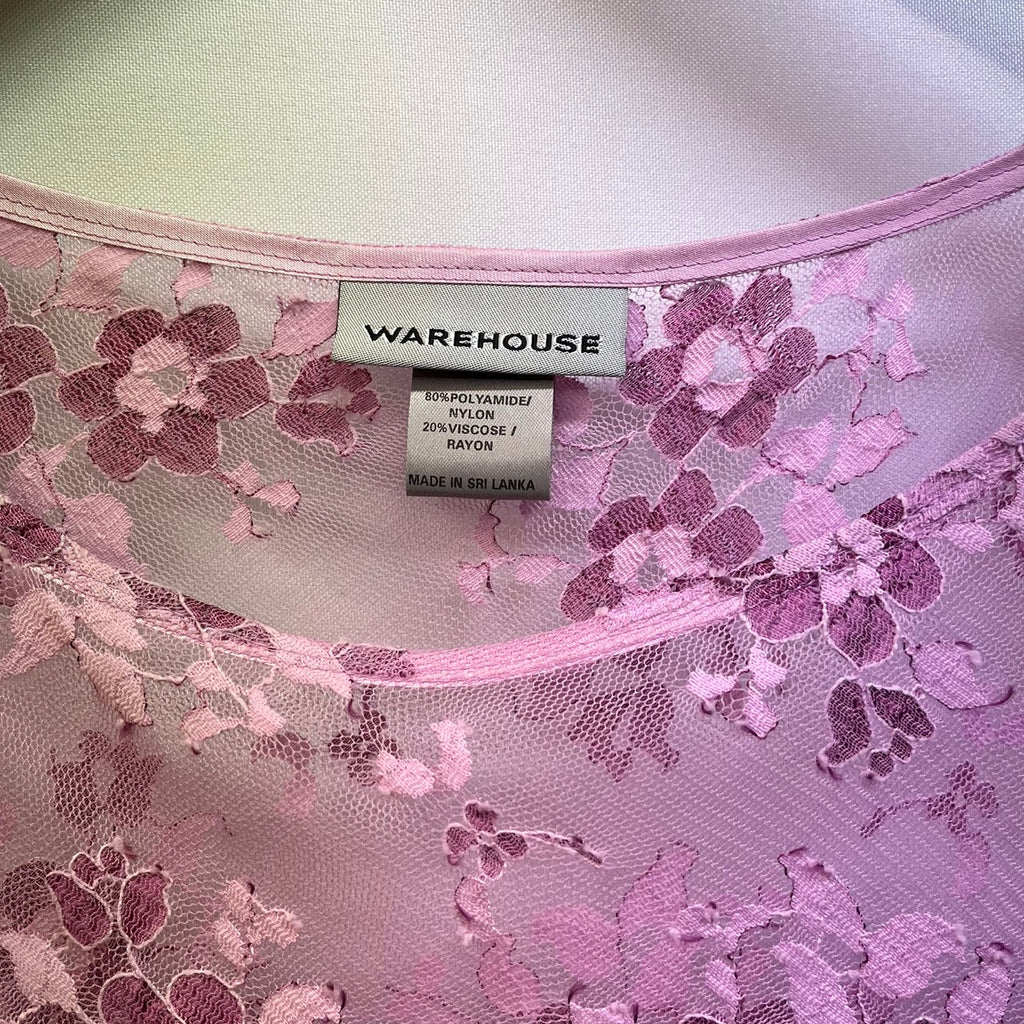 Warehouse Pink Mesh Floral Top Size UK 14 - Spitalfields Crypt Trust