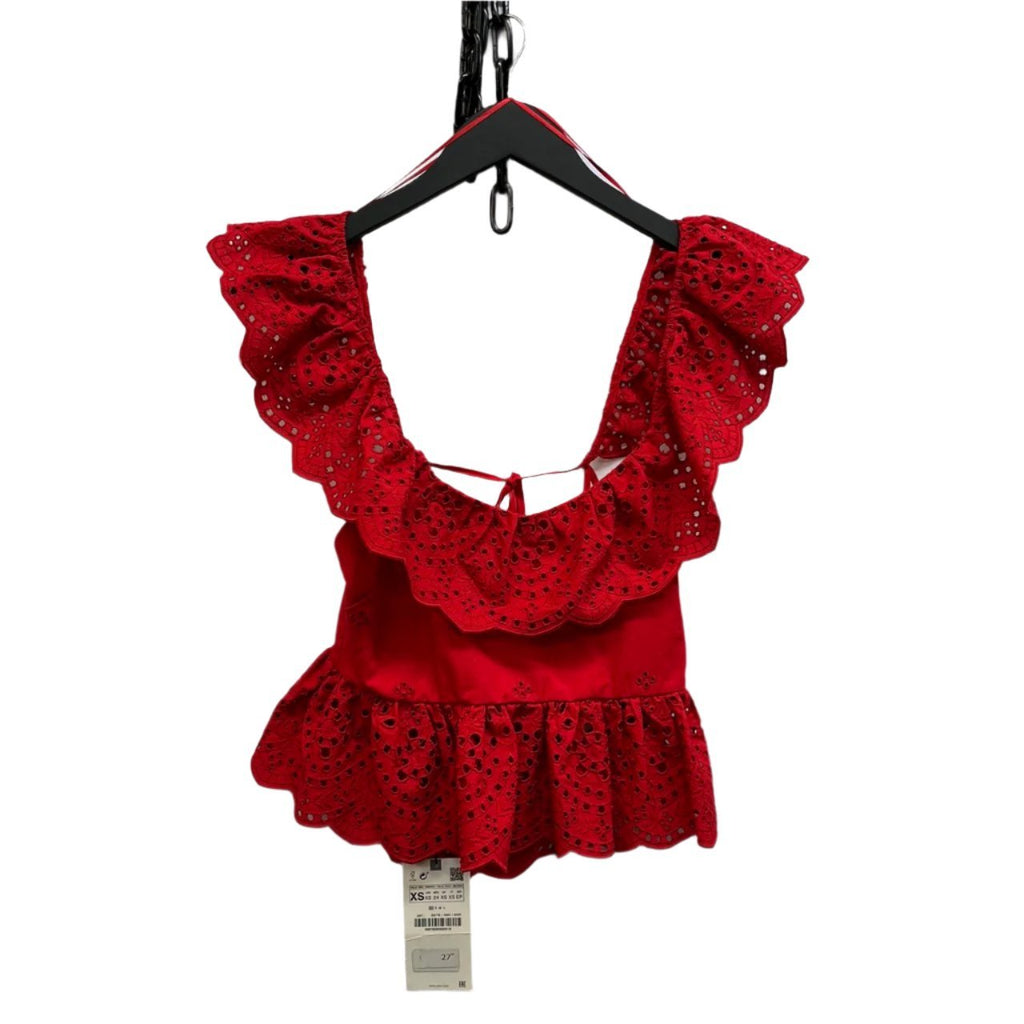 Zara Red Openwork Embroidered Ruffle Top Size XS - Spitalfields Crypt Trust