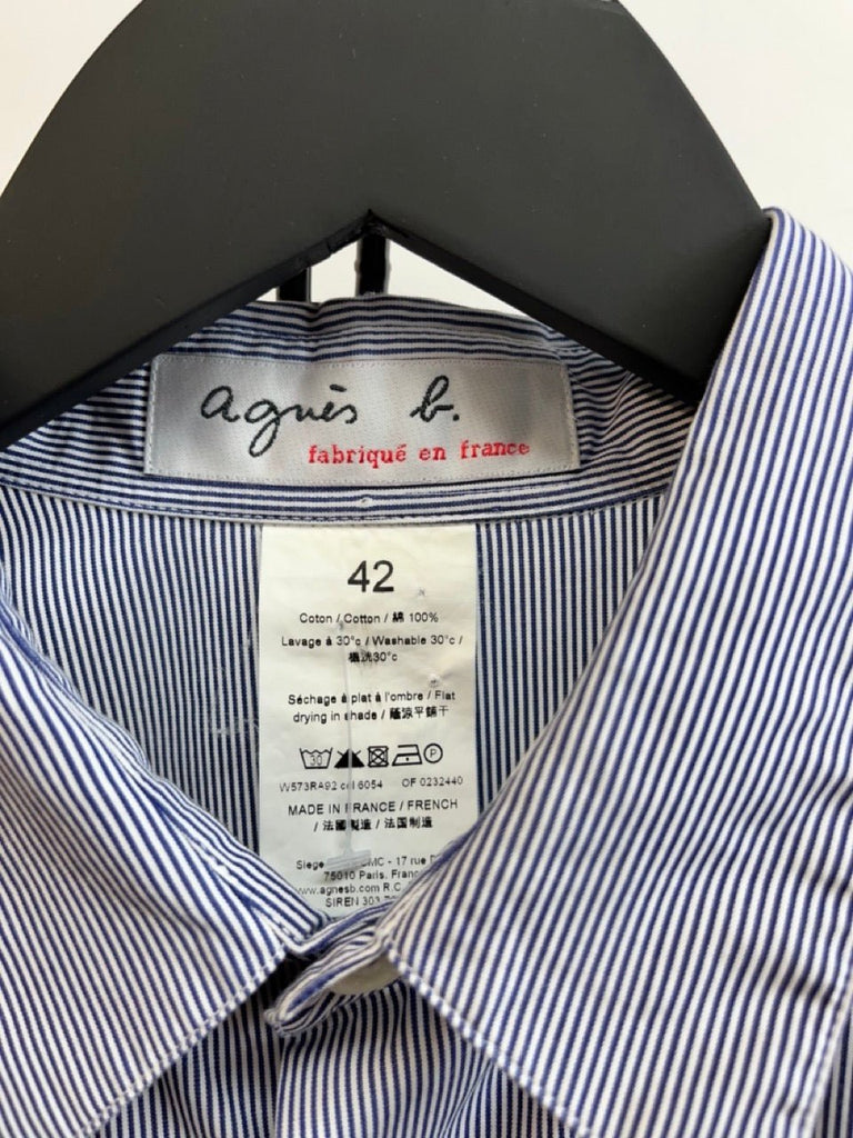 AGNES B. White, Navy Striped Shirt Size 42 - Spitalfields Crypt Trust