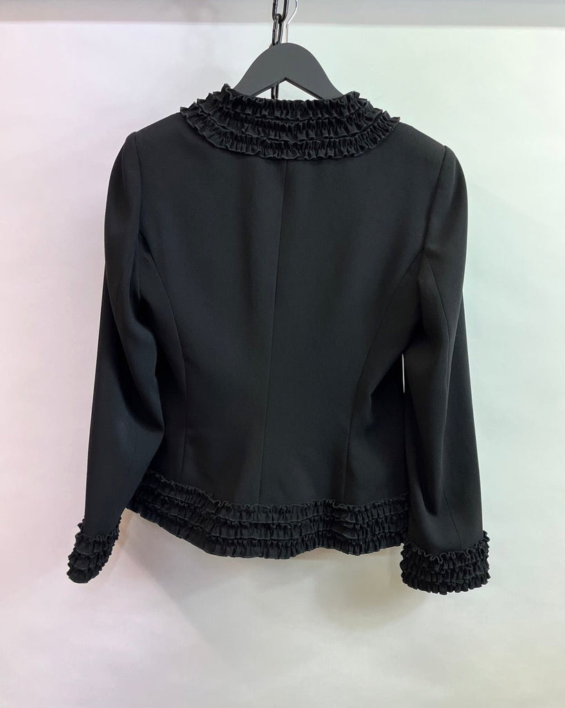 Anne Fontaine Black Ruffle Trim Blazer Jacket Size 40 - Spitalfields Crypt Trust