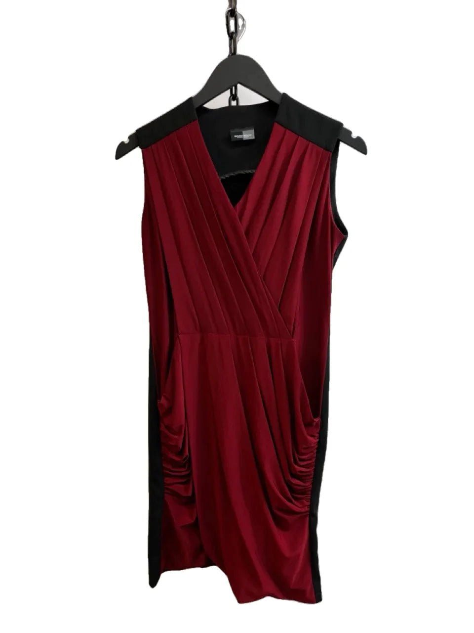 Bisou Bisou Michele Bohbot Red Black Draped V Neck Dress Size L