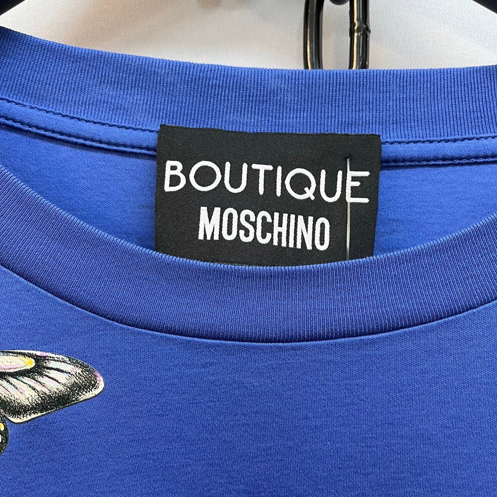 Boutique Moschino Blue Printed Asymmetric T-Shirt Size GB 8 - Spitalfields Crypt Trust