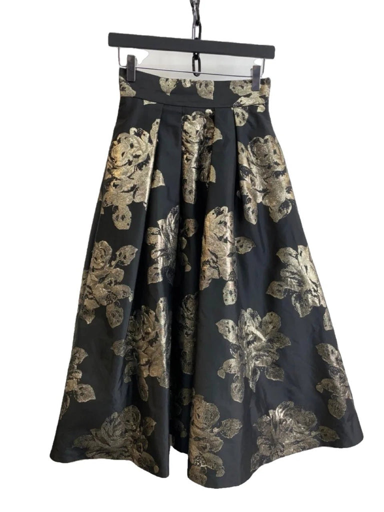 COAST Black, Gold Floral Print Midi Skirt Size UK 8 - Spitalfields Crypt Trust
