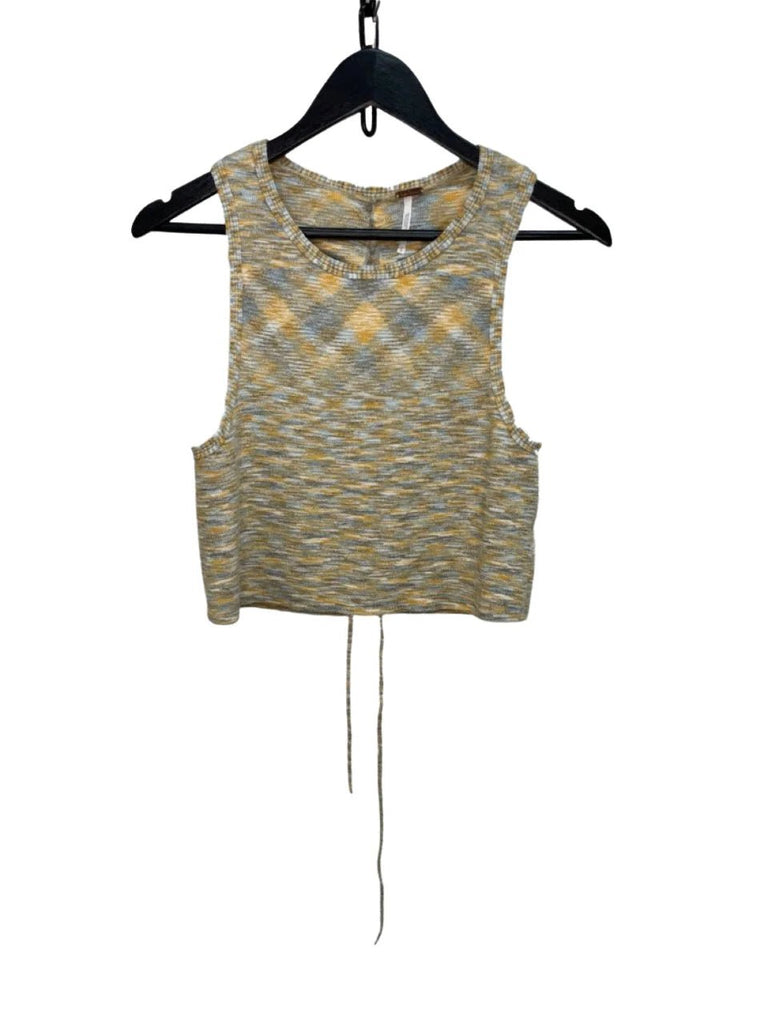 FREE PEOPLE White, Grey, Mustard Crop Knitted Top Size S - Spitalfields Crypt Trust