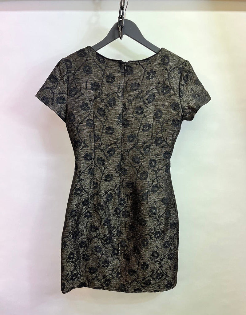 Gardenia Paris Black Floral Shimmer Jacquard Short Sleeve Dress Size M - Spitalfields Crypt Trust