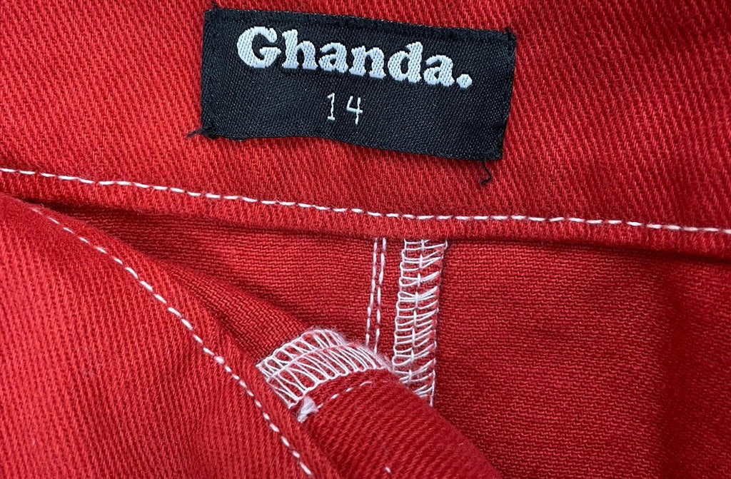 GHANDA. Red Denim Mini Skirt Size 14 - Spitalfields Crypt Trust