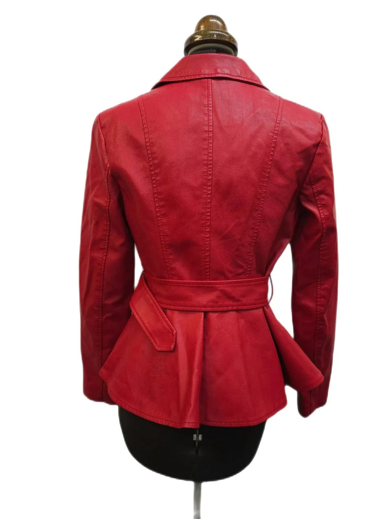 Guess Faux Vegan Leather Red Biker Jacket Size Small - Spitalfields Crypt Trust