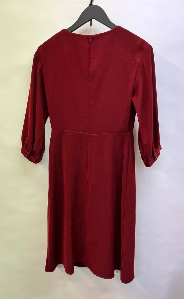 JAEGER Burgundy Blouson Sleeve Dress Size 6 - Spitalfields Crypt Trust
