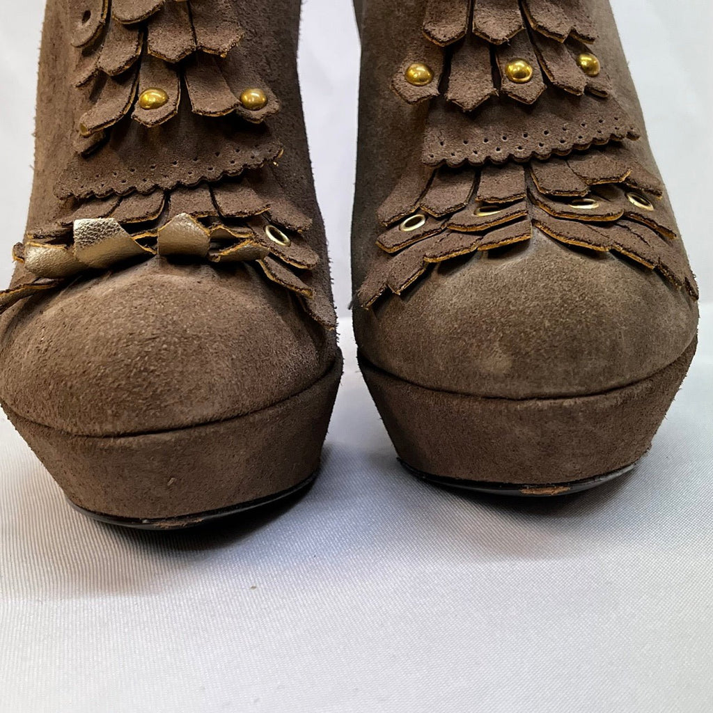Just Cavalli Brown Suede Fringed Platform Heeled Ankle Boots Size EUR 38 - Spitalfields Crypt Trust