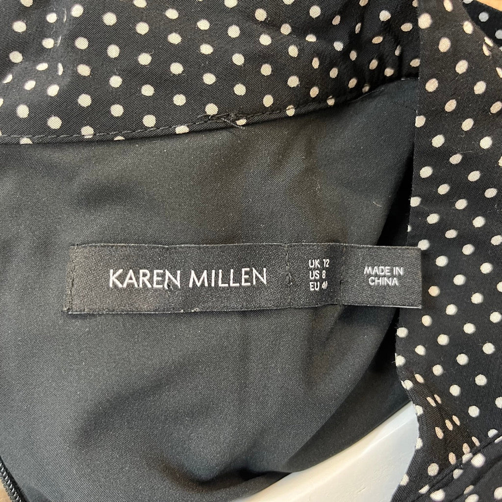 Karen Millen Black, White Polka Dot Ruffle Dress Size 12 - Spitalfields Crypt Trust