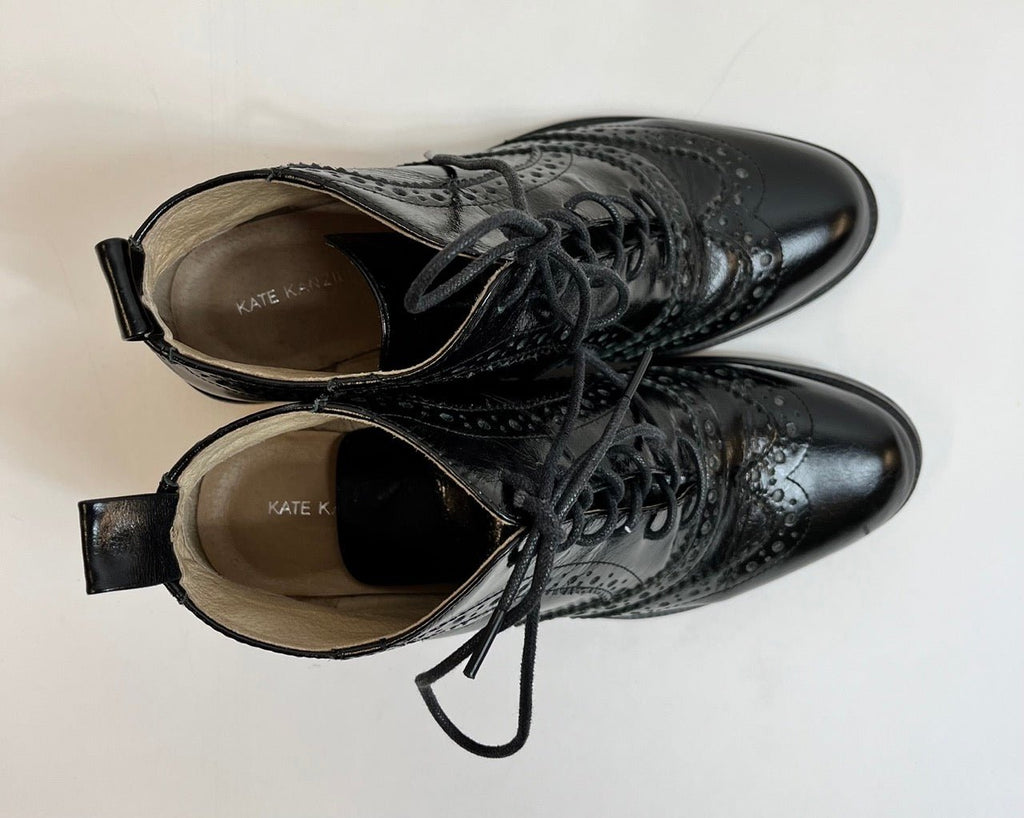 KATE KANZIER Black Ankle Lace Up Shoes Size 37 - Spitalfields Crypt Trust