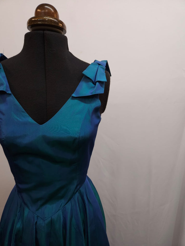 Laura Ashley Vintage Iridescent Blue Party Tea Dress Size 8 - Spitalfields Crypt Trust