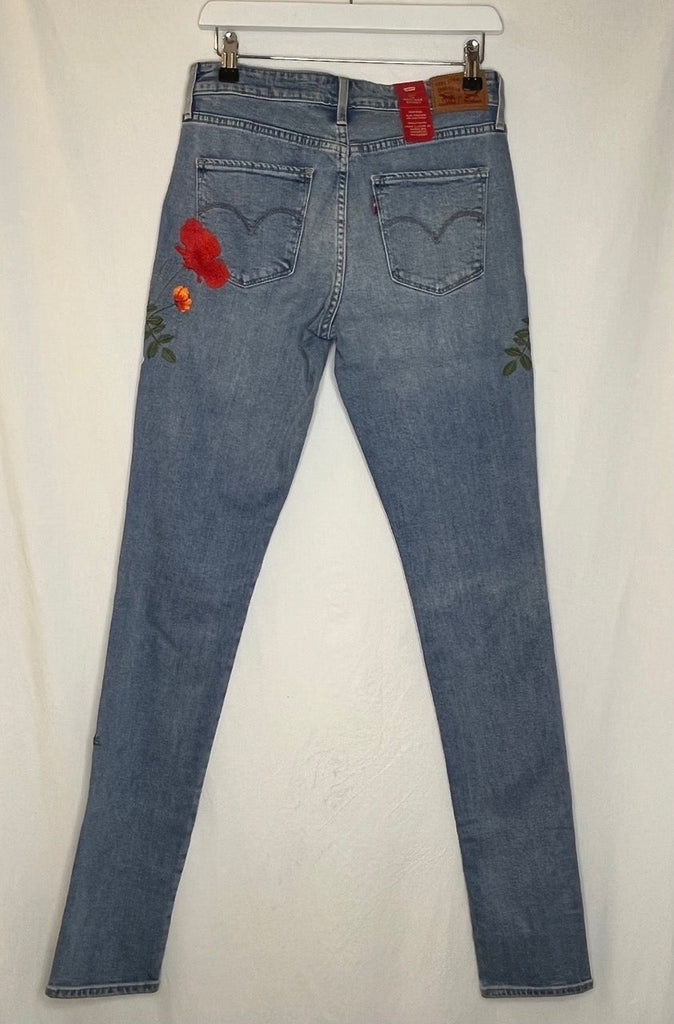 Levi's 721 Washed Blue Embroidered High Rise Skinny Jeans Size 28 x 34 - Spitalfields Crypt Trust