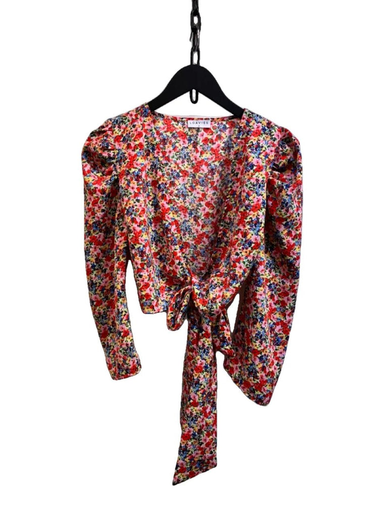 LOAVIES Multicolored Floral Print Wrap Top Size M - Spitalfields Crypt Trust