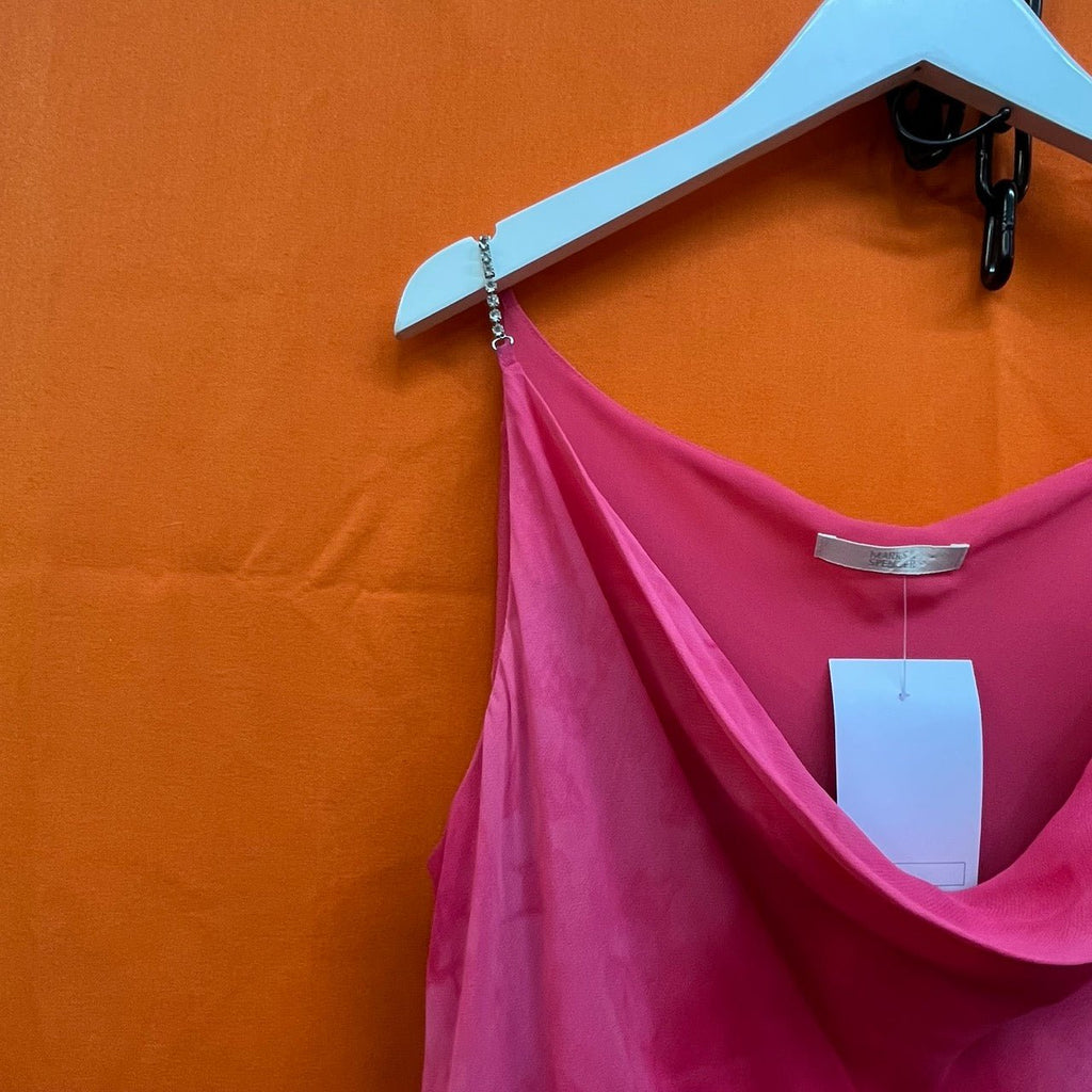 Marks & Spencer Pink Cowl Front Spaghetti Strap Dress Size 14 - Spitalfields Crypt Trust
