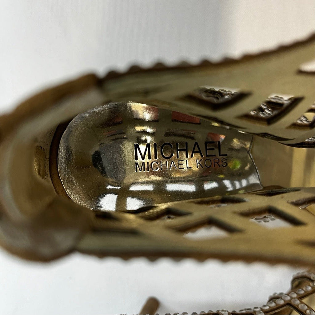 Michael Kors Brown Crystal Embellished Suede Heeled Sandals Size US 7.5 - Spitalfields Crypt Trust
