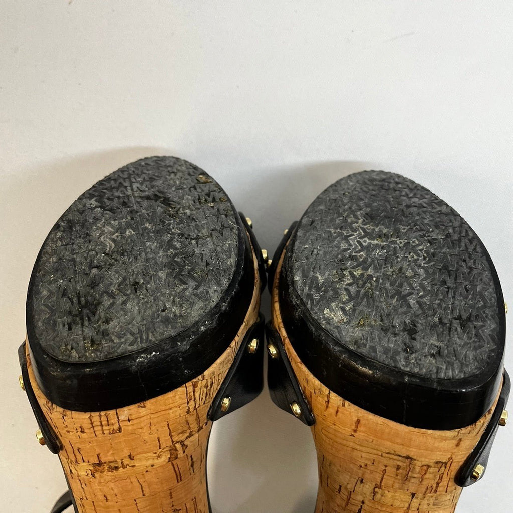 Michael Michael Kors Black Leather Cork and Wood Platform Heeled Sandals Size US 7M - Spitalfields Crypt Trust