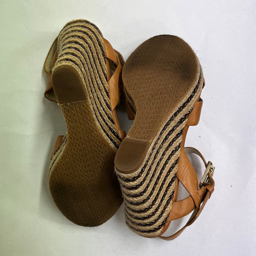 Michael Michael Kors Brown, Beige Canvas and Leather Wedge Sandals Size US 7M - Spitalfields Crypt Trust