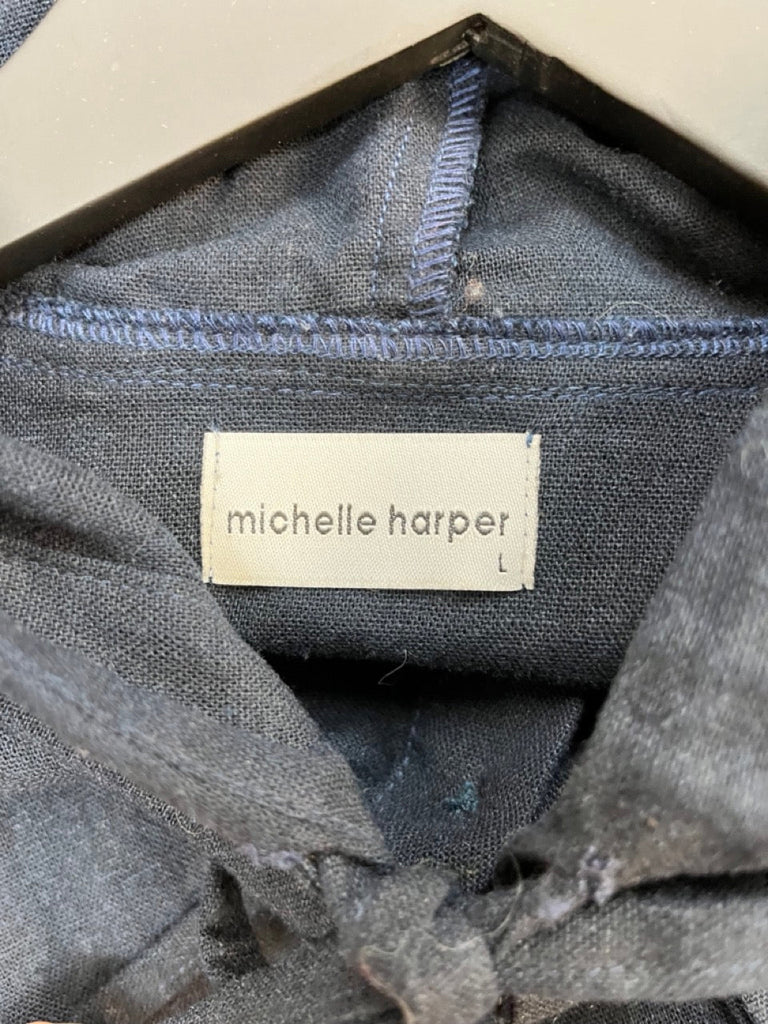 MICHELLE HARPER Navy Hooded Button Up Overshirt Size L - Spitalfields Crypt Trust